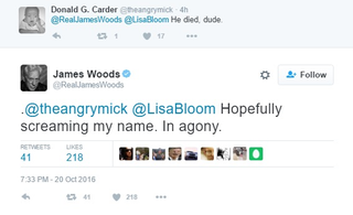 Illustration for article titled Now you can call James Woods a cokehead on Twitter and he’ll never even know